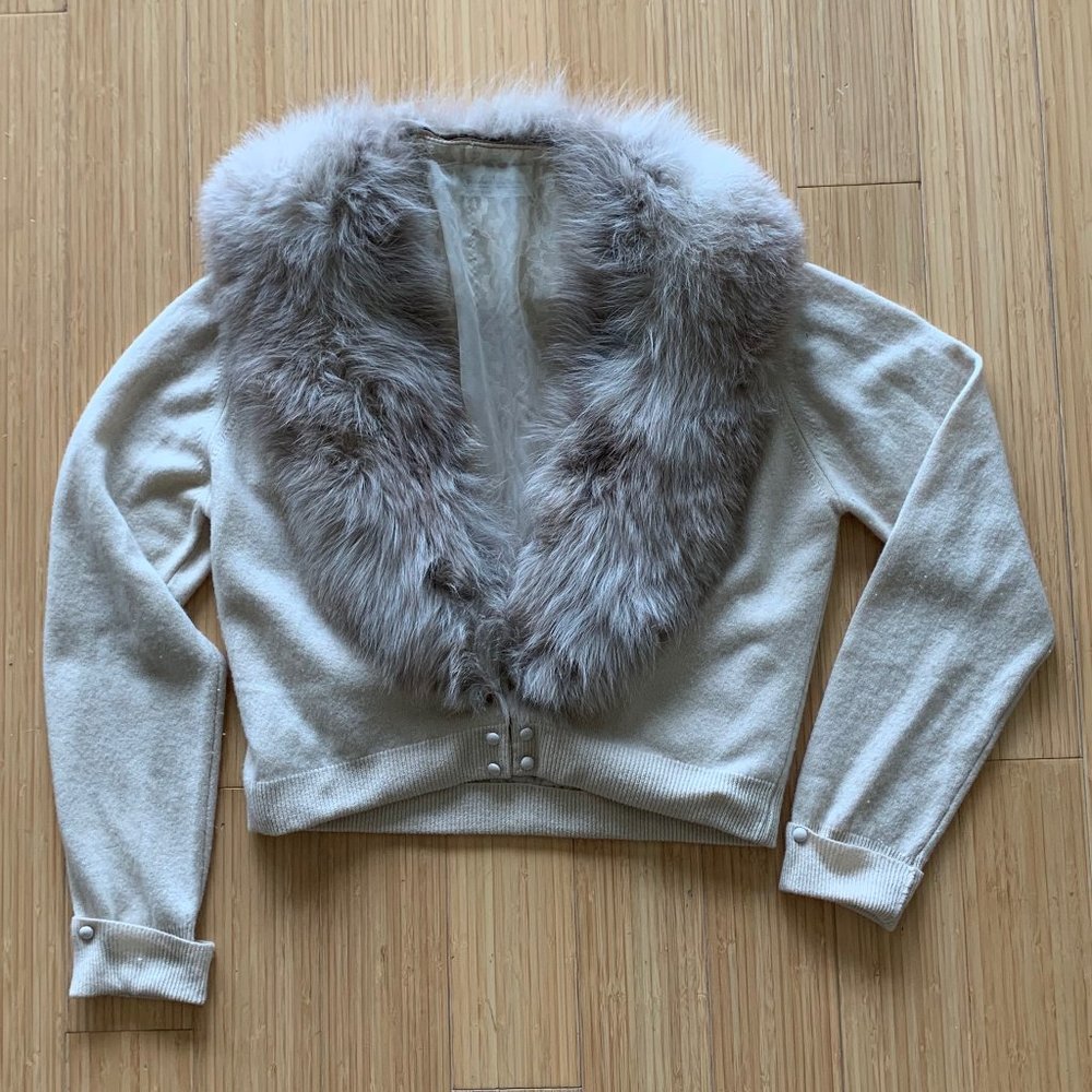 Vintage Bernard Altman 100% Cashmere Cardigan With Fur Collar